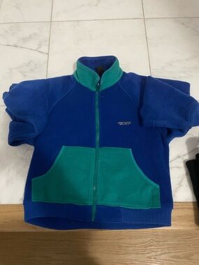Vintage Eddie Bauer Blue and Teal Zip-Up Men's Sweater